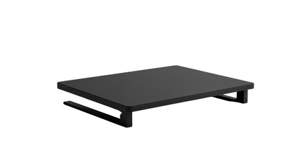 Minimalist black computer monitor stand and desk shelf isolated PNG with Transparent Background