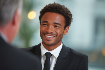 smiling businessman talking client meeting success office concept