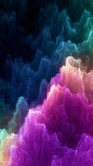 Vibrant abstract fractal landscape with glowing purple and blue energy waves
