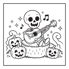 Bold and Easy Cozy Halloween Coloring Pages, Line Art, Vector Illustration, Black and White, Halloween, Coloring Pages, Coloring Book, 8.5x8.5