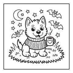 Bold and Easy Cozy Halloween Coloring Pages, Line Art, Vector Illustration, Black and White, Halloween, Coloring Pages, Coloring Book, 8.5x8.5