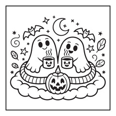 Bold and Easy Cozy Halloween Coloring Pages, Line Art, Vector Illustration, Black and White, Halloween, Coloring Pages, Coloring Book, 8.5x8.5
