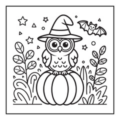 Bold and Easy Cozy Halloween Coloring Pages, Line Art, Vector Illustration, Black and White, Halloween, Coloring Pages, Coloring Book, 8.5x8.5