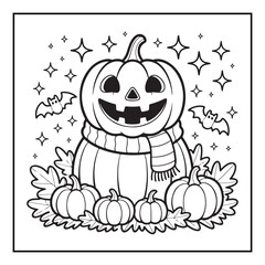 Bold and Easy Cozy Halloween Coloring Pages, Line Art, Vector Illustration, Black and White, Halloween, Coloring Pages, Coloring Book, 8.5x8.5" Design, Halloween holiday