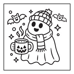 Bold and Easy Cozy Halloween Coloring Pages, Line Art, Vector Illustration, Black and White, Halloween, Coloring Pages, Coloring Book, 8.5x8.5