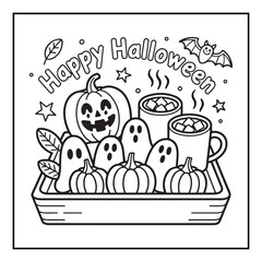 Bold and Easy Cozy Halloween Coloring Pages, Line Art, Vector Illustration, Black and White, Halloween, Coloring Pages, Coloring Book, 8.5x8.5