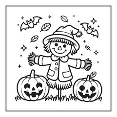 Bold and Easy Cozy Halloween Coloring Pages, Line Art, Vector Illustration, Black and White, Halloween, Coloring Pages, Coloring Book, 8.5x8.5