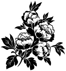 Silhouette Peony Flower Corner Border Vector Art