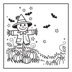 Bold and Easy Cozy Halloween Coloring Pages, Line Art, Vector Illustration, Black and White, Halloween, Coloring Pages, Coloring Book, 8.5x8.5