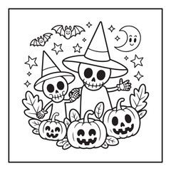 Bold and Easy Cozy Halloween Coloring Pages, Line Art, Vector Illustration, Black and White, Halloween, Coloring Pages, Coloring Book, 8.5x8.5