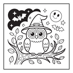 Bold and Easy Cozy Halloween Coloring Pages, Line Art, Vector Illustration, Black and White, Halloween, Coloring Pages, Coloring Book, 8.5x8.5