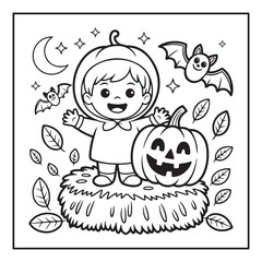 Bold and Easy Cozy Halloween Coloring Pages, Line Art, Vector Illustration, Black and White, Halloween, Coloring Pages, Coloring Book, 8.5x8.5