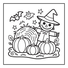 Bold and Easy Cozy Halloween Coloring Pages, Line Art, Vector Illustration, Black and White, Halloween, Coloring Pages, Coloring Book, 8.5x8.5" Design, Halloween holiday