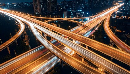 Night cityscape highway interchange