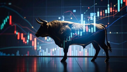 Bull market, stock charts, dark background