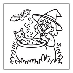 Bold and Easy Cozy Halloween Coloring Pages, Line Art, Vector Illustration, Black and White, Halloween, Coloring Pages, Coloring Book, 8.5x8.5