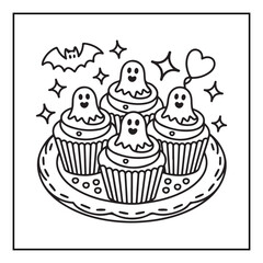Bold and Easy Cozy Halloween Coloring Pages, Line Art, Vector Illustration, Black and White, Halloween, Coloring Pages, Coloring Book, 8.5x8.5