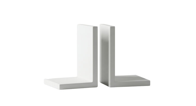 Pair of modern minimalist white L-shaped bookends for home decor isolated PNG with Transparent Background