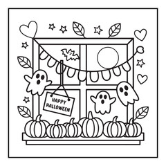 Bold and Easy Cozy Halloween Coloring Pages, Line Art, Vector Illustration, Black and White, Halloween, Coloring Pages, Coloring Book, 8.5x8.5