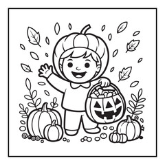 Bold and Easy Cozy Halloween Coloring Pages, Line Art, Vector Illustration, Black and White, Halloween, Coloring Pages, Coloring Book, 8.5x8.5" Design, Halloween holiday