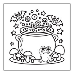 Bold and Easy Cozy Halloween Coloring Pages, Line Art, Vector Illustration, Black and White, Halloween, Coloring Pages, Coloring Book, 8.5x8.5" Design, Halloween holiday