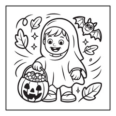 Bold and Easy Cozy Halloween Coloring Pages, Line Art, Vector Illustration, Black and White, Halloween, Coloring Pages, Coloring Book, 8.5x8.5" Design, Halloween holiday