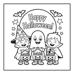 Bold and Easy Cozy Halloween Coloring Pages, Line Art, Vector Illustration, Black and White, Halloween, Coloring Pages, Coloring Book, 8.5x8.5" Design, Halloween holiday