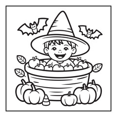 Bold and Easy Cozy Halloween Coloring Pages, Line Art, Vector Illustration, Black and White, Halloween, Coloring Pages, Coloring Book, 8.5x8.5" Design, Halloween holiday