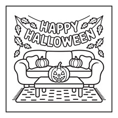 Bold and Easy Cozy Halloween Coloring Pages, Line Art, Vector Illustration, Black and White, Halloween, Coloring Pages, Coloring Book, 8.5x8.5" Design, Halloween holiday