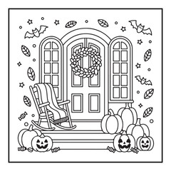 Bold and Easy Cozy Halloween Coloring Pages, Line Art, Vector Illustration, Black and White, Halloween, Coloring Pages, Coloring Book, 8.5x8.5" Design, Halloween holiday