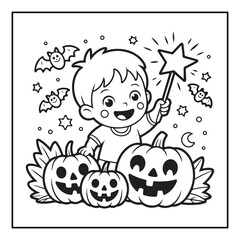 Bold and Easy Cozy Halloween Coloring Pages, Line Art, Vector Illustration, Black and White, Halloween, Coloring Pages, Coloring Book, 8.5x8.5" Design, Halloween holiday