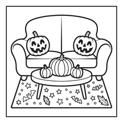 Bold and Easy Cozy Halloween Coloring Pages, Line Art, Vector Illustration, Black and White, Halloween, Coloring Pages, Coloring Book, 8.5x8.5" Design, Halloween holiday