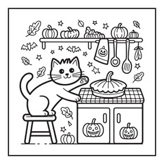 Bold and Easy Cozy Halloween Coloring Pages, Line Art, Vector Illustration, Black and White, Halloween, Coloring Pages, Coloring Book, 8.5x8.5" Design, Halloween holiday