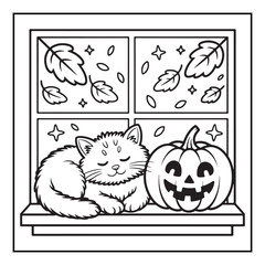 Bold and Easy Cozy Halloween Coloring Pages, Line Art, Vector Illustration, Black and White, Halloween, Coloring Pages, Coloring Book, 8.5x8.5" Design, Halloween holiday