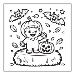 Bold and Easy Cozy Halloween Coloring Pages, Line Art, Vector Illustration, Black and White, Halloween, Coloring Pages, Coloring Book, 8.5x8.5" Design, Halloween holiday