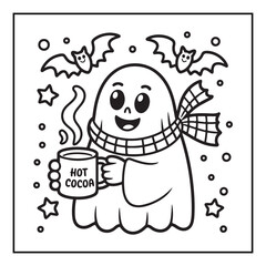 Bold and Easy Cozy Halloween Coloring Pages, Line Art, Vector Illustration, Black and White, Halloween, Coloring Pages, Coloring Book, 8.5x8.5" Design, Halloween holiday