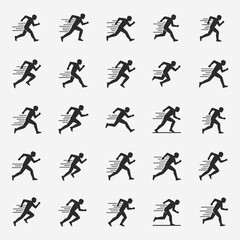 A set of running silhouettes of sprinting athletes in action. The mood of the images is energetic and dynamic.
