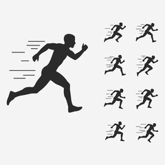A set of running silhouettes of sprinting athletes in action. The mood of the images is energetic and dynamic.
