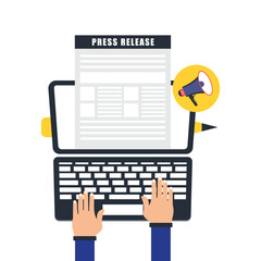 Online news portal on laptop screen, native ads on news website, press release, content, digital communication concept