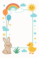 Fototapeta premium Cute Rainbow and Animals Kids Frame 