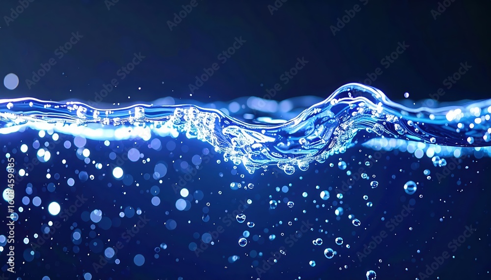 Aufkleber close-up of clear water with shimme bubbles and waves creating a dynamic and refreshing aquatic scen
