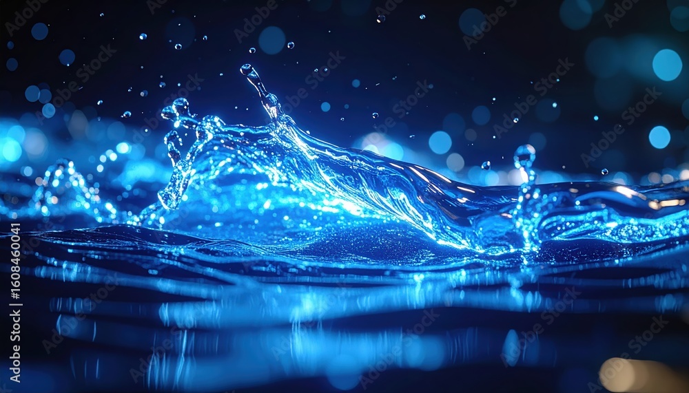 Aufkleber vibrant blue water splash with dynamic movement and illuminated droplets creating a lively aquatic s