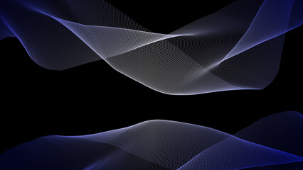 Abstract 3D flowing waves with neon blue lines on a dark background