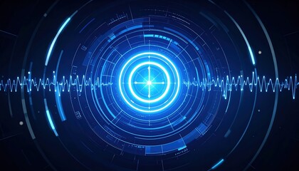 Futuristic digital heartbeat scanner display with glowing circular interface and dynamic pulse lines for high tech medical or sci-fi themes
