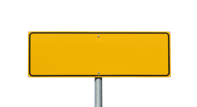 Blank yellow rectangular road sign for custom message isolated PNG with Transparent Background