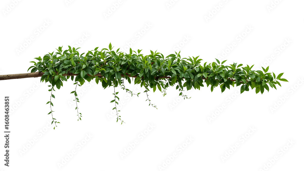 Poster lush green foliage cascading down a branch against an isolated transparent setting evoking