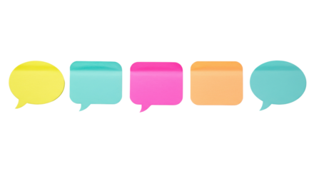 Colorful speech bubble and memo sticky notes in a row isolated PNG with Transparent Background
