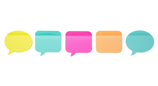 Colorful speech bubble and memo sticky notes in a row isolated PNG with Transparent Background