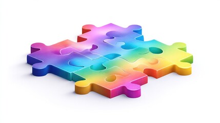 Four puzzle pieces interlocked, forming a square shape with a rainbow gradient across each piece