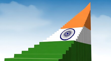 Ascending India: A 3D Staircase Representing National Growth and Progress